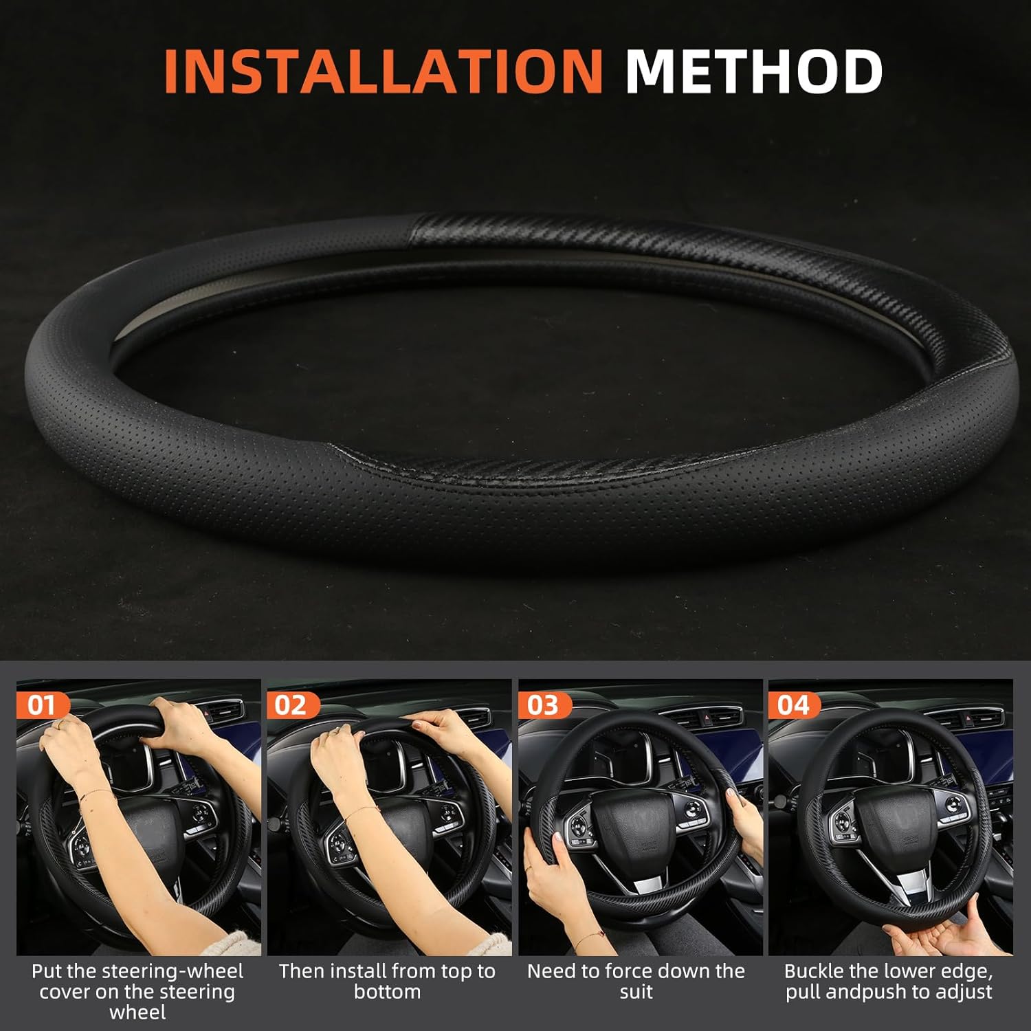 Leather Steering Wheel Cover Custom-Fit for Toyota, Comfort Grip Design Breathable and Non-Slip, Toyota Car Steering Wheel Protector for Women Men, Toyota Accessories,Black (B-Style, for Toyota)