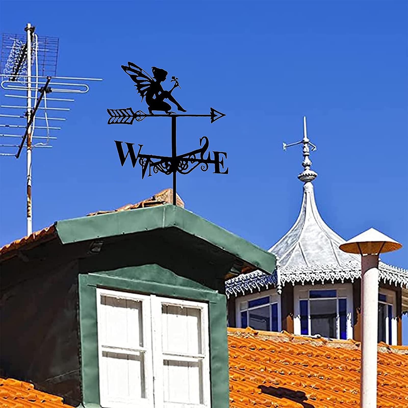 Metalen Windvaan Outdoor Roestvrij Staal Weer Vane Yard Wind Vane Richting Windsnelheid Richting Indicator Voor Boerderij Tuin Tuin Tuin Decoraties