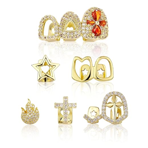 6PCS 14K Gold Grills for Your Teeth, Tooth Grillzs Jewelry Caps for Women & Men