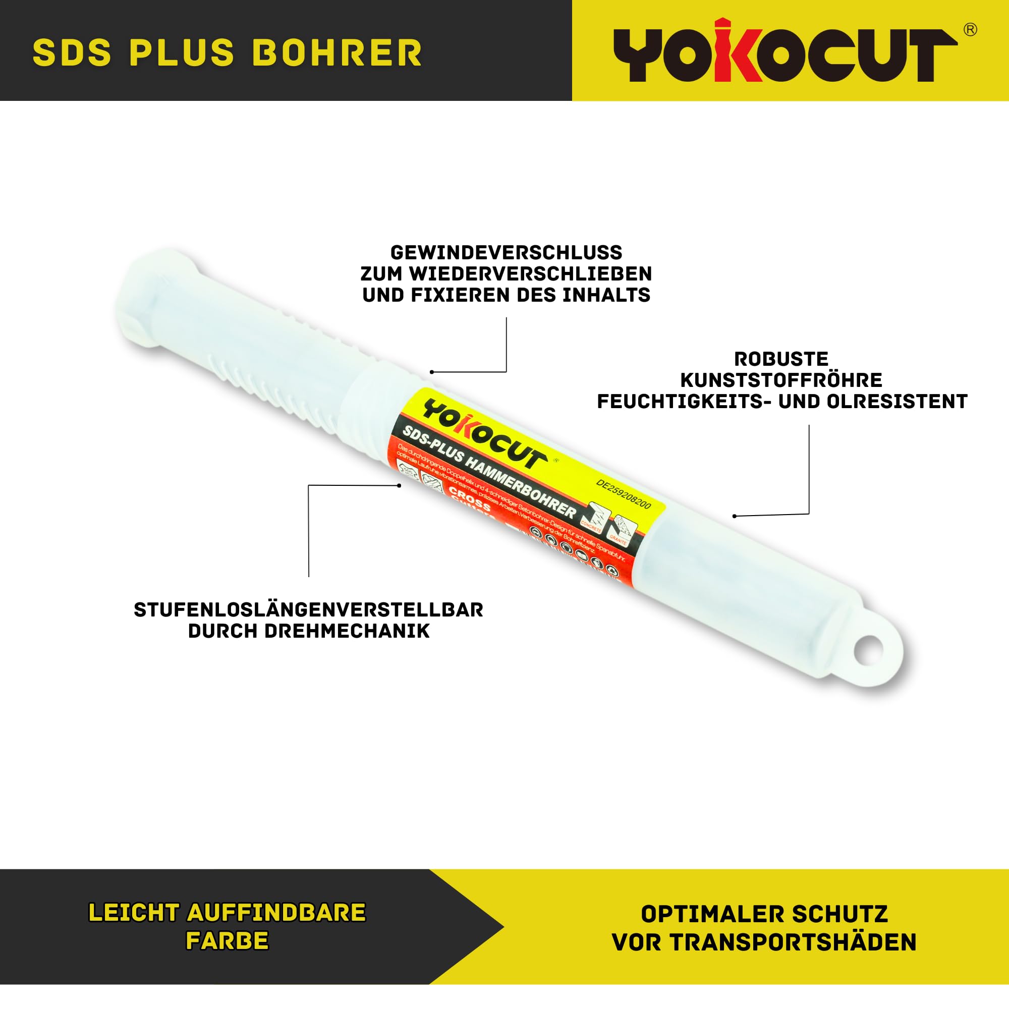 SDS Plus Bohrer 40x600 mm, Hammerbohrer 4X Schneiden, Steinbohrer Stahlbeton Mauerwerk Ziegel Kalksandstein, Betonbohrer, Ideal zum Bohren in Stein, Beton, Naturstein, Ziegelmauer