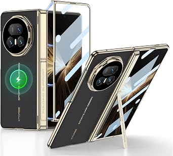 for Honor Magic V5 2025 Full Body Case, Built in Magnetic Hinge & Screen Protector & Kicstand,Luxury Leather All-Inclusive Shockproof Protective Cover W Wireless Charging Black