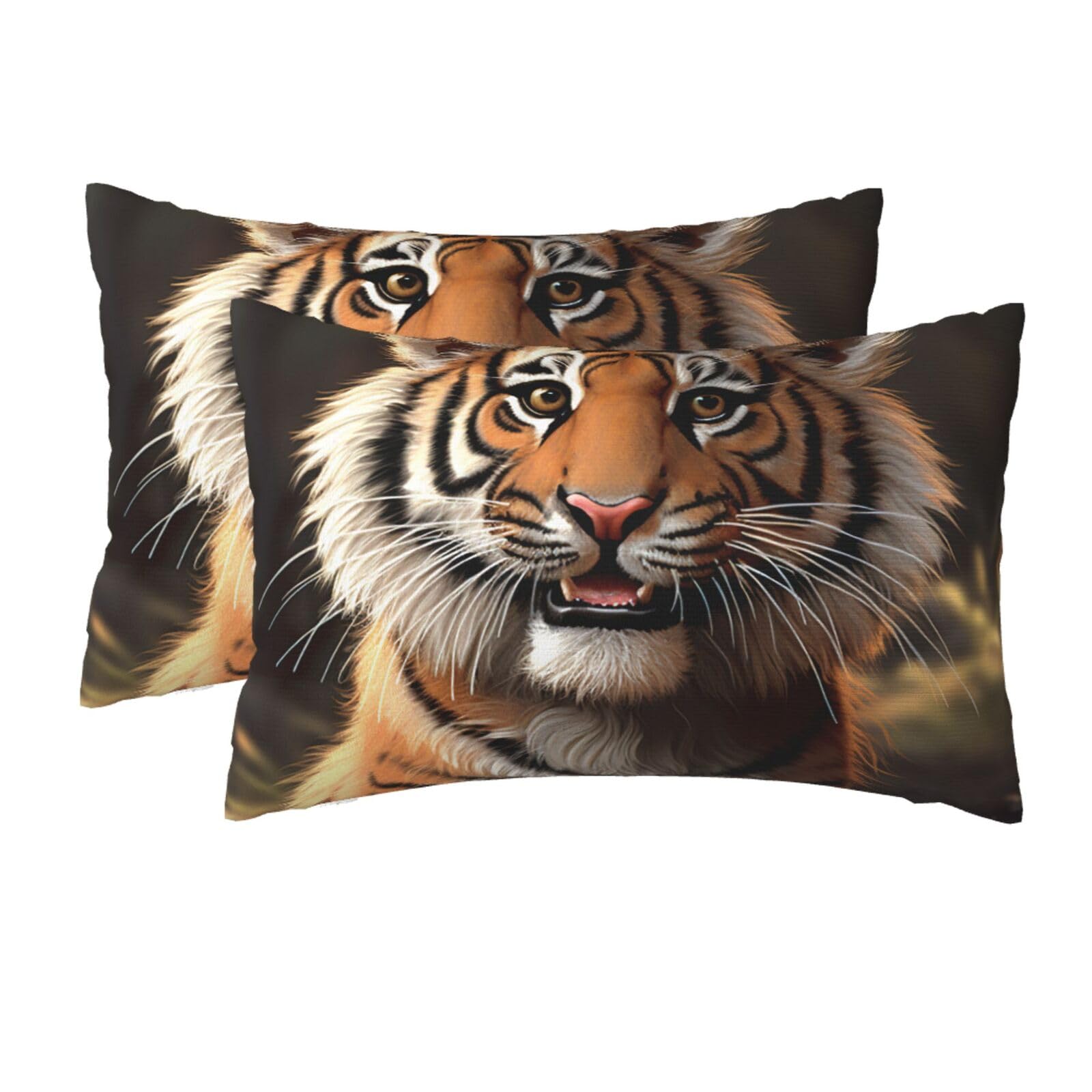 Queen Pillowcases Set of 2, Cute Tiger Pillow Cases for Hair and Skin, Soft Breathable Pillow Cases Cover with Hidden Zipper, 20x30 Inches Pillow Covers for Sleeping Gift Bed Pillowcase