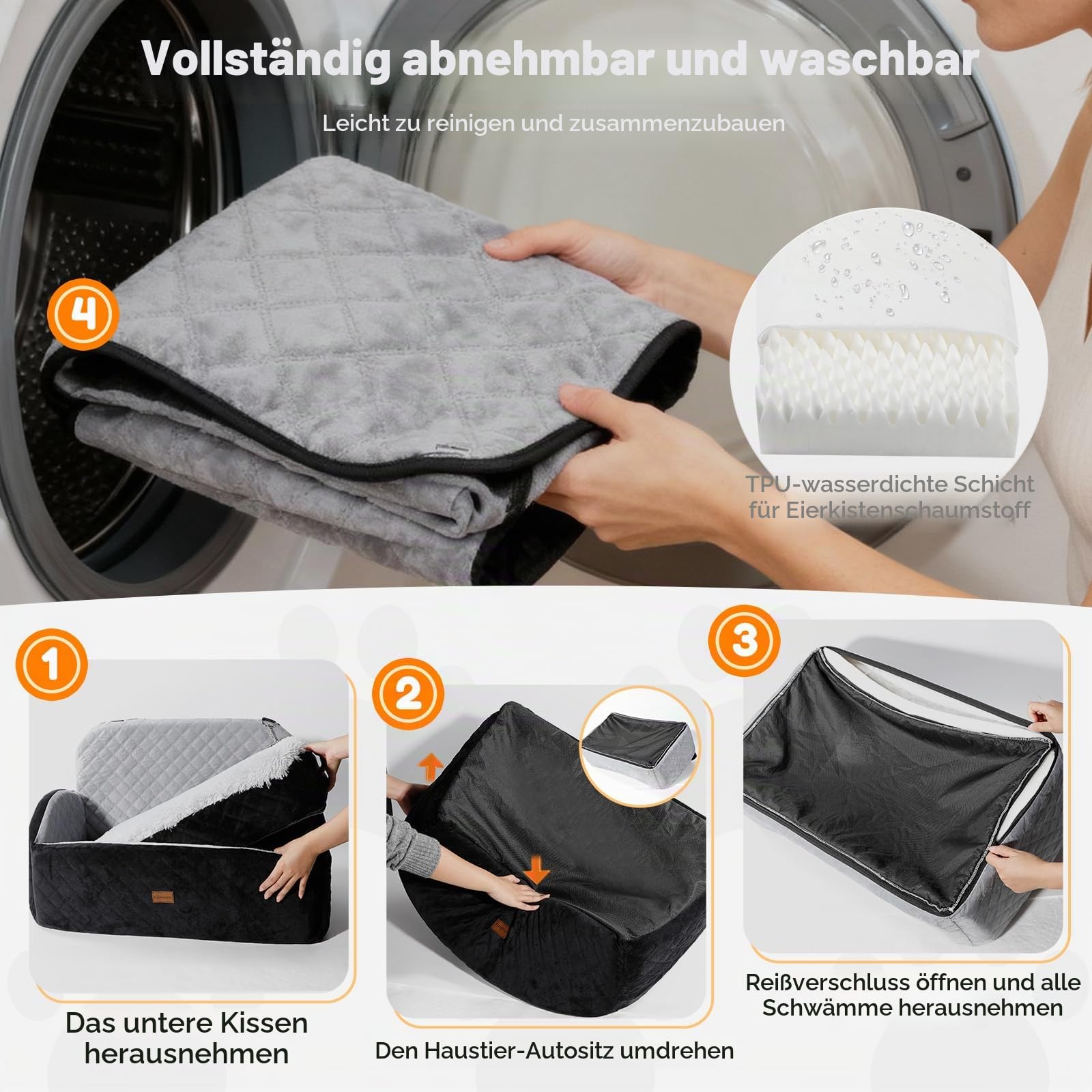 Gimars Wende-Hunde Autositz Mit Lang-/Kurzplüsch Sitzkissen Für Kleine/Mittlere Hunde Bis 27kg, Abnehmbar Waschbar rutschfest Hundesitz Auto mit 13cm 28D Egg-Crate-Schaum, Sicherheitsgurt, L