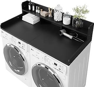 Washer Dryer Countertop with Shelf, 2-Tier Laundry Countertop Over Washer and Dryer, 54" x 27.55" Wooden Table for Folding Clothes for Laundry Room Organization and Storage (Black)