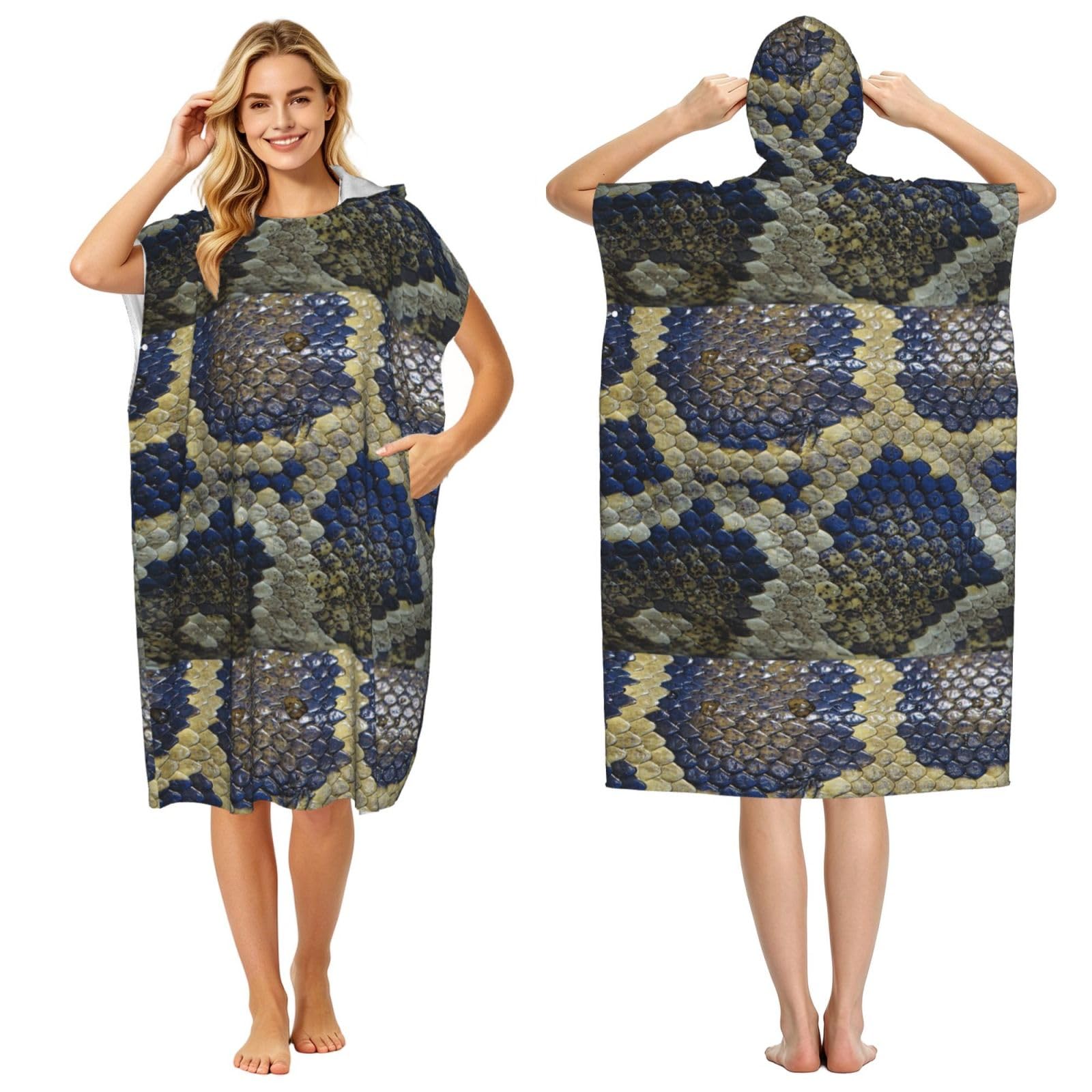 Poadnly Snake Skin Print, Adult Hooded Beach Towel 90 x 110 cm,Changing Bath Robe, Surf Poncho Towel For Women Men