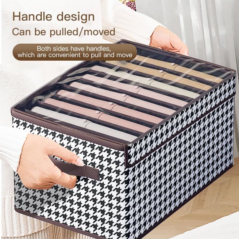 Image of Handcuffs Wardrobe Clothes Organizer Box with Transparent Lid, Foldable Cloth Storage Organizer for Almirah, Closet & Cupboard, Brown