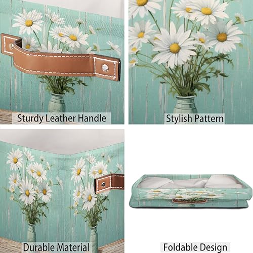 Miniatura 5 de cfpolar Jarrón plegable retro de margaritas de 13 x 13 x 13 pulgadas, cesta de almacenamiento de tela plegable, cubos organizadores de juguetes con