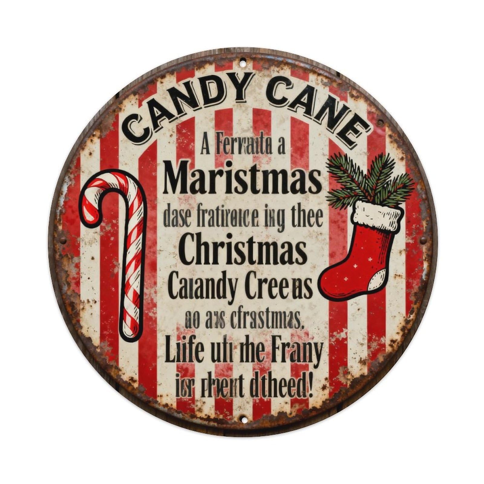 CANDY CANE Metal Tin Sign Plaque