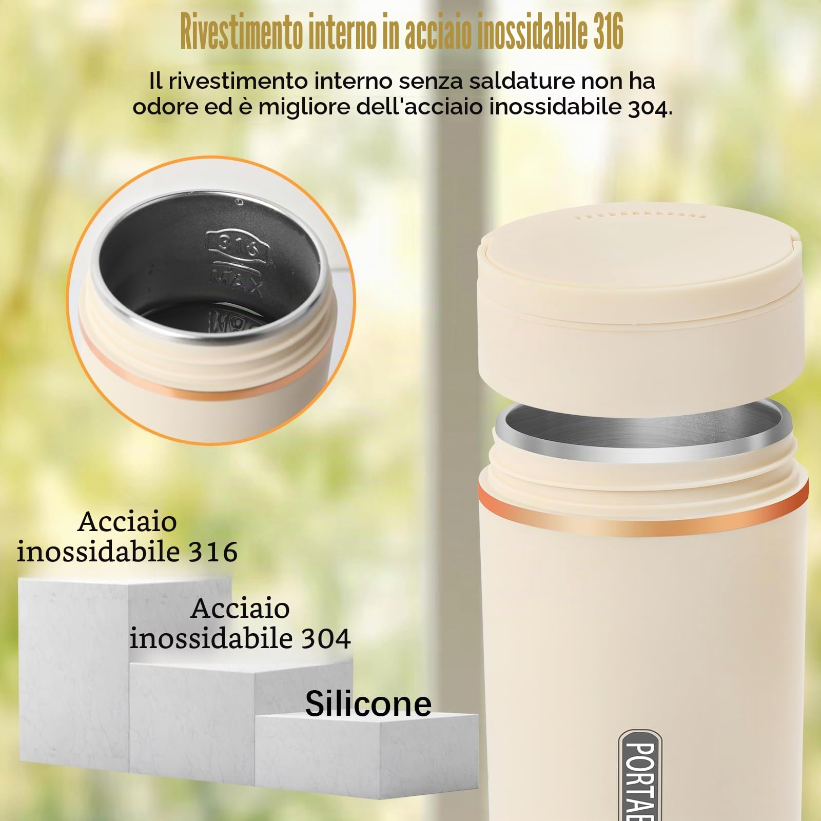 Bollitore da viaggio piccolo 0,5 litri (500 ML)/300 W, piccolo bollitore da viaggio per mini bollitore portatile in acciaio inox 316, riscaldamento spegnimento automatico per tè, caffè, latte per