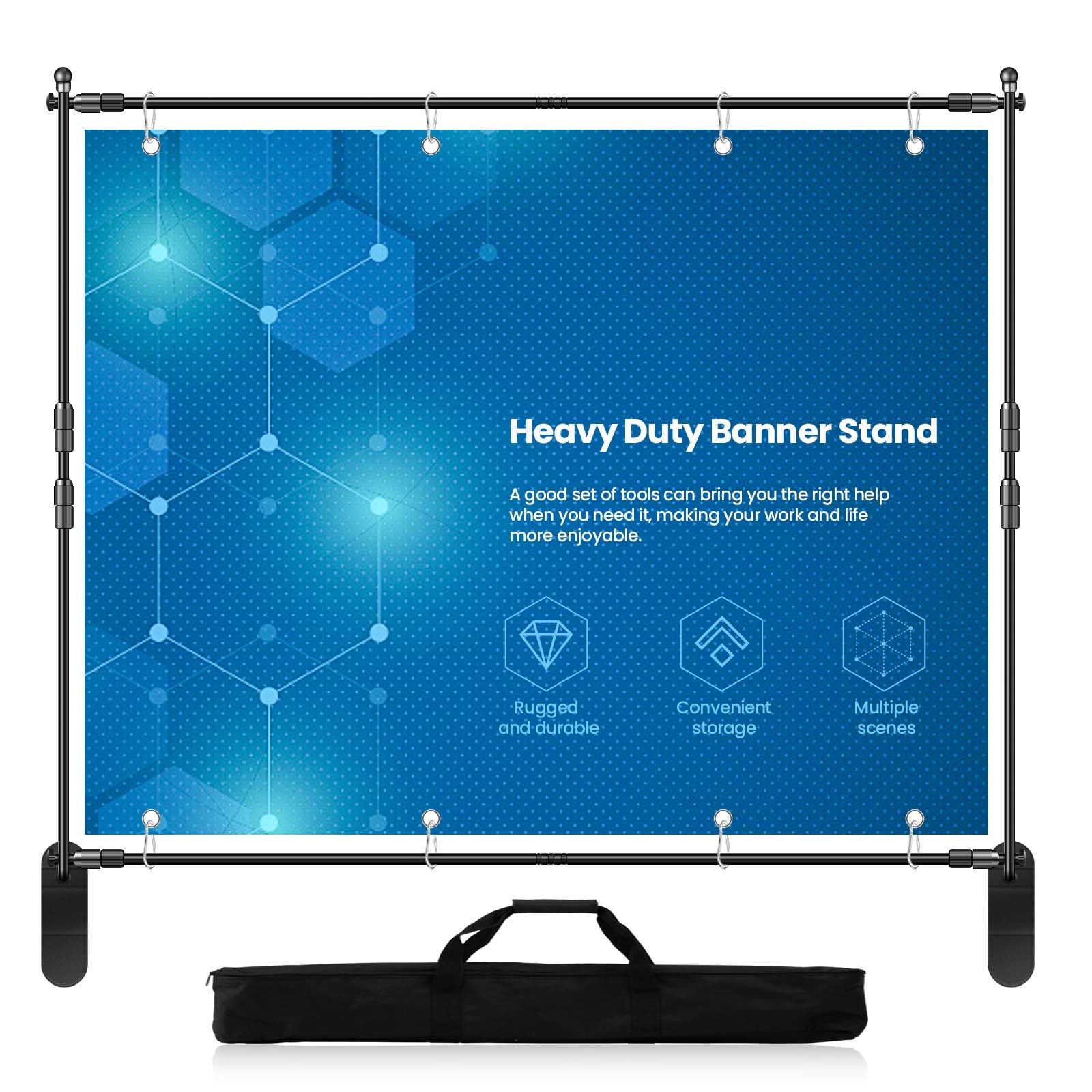 Jiang&Rong 10x8ft Photo Backdrop Stand Kit - Adjustable Telescopic Booth Background Stand with Step and Repeat Frame for Professional Photography, Trade Shows, Events