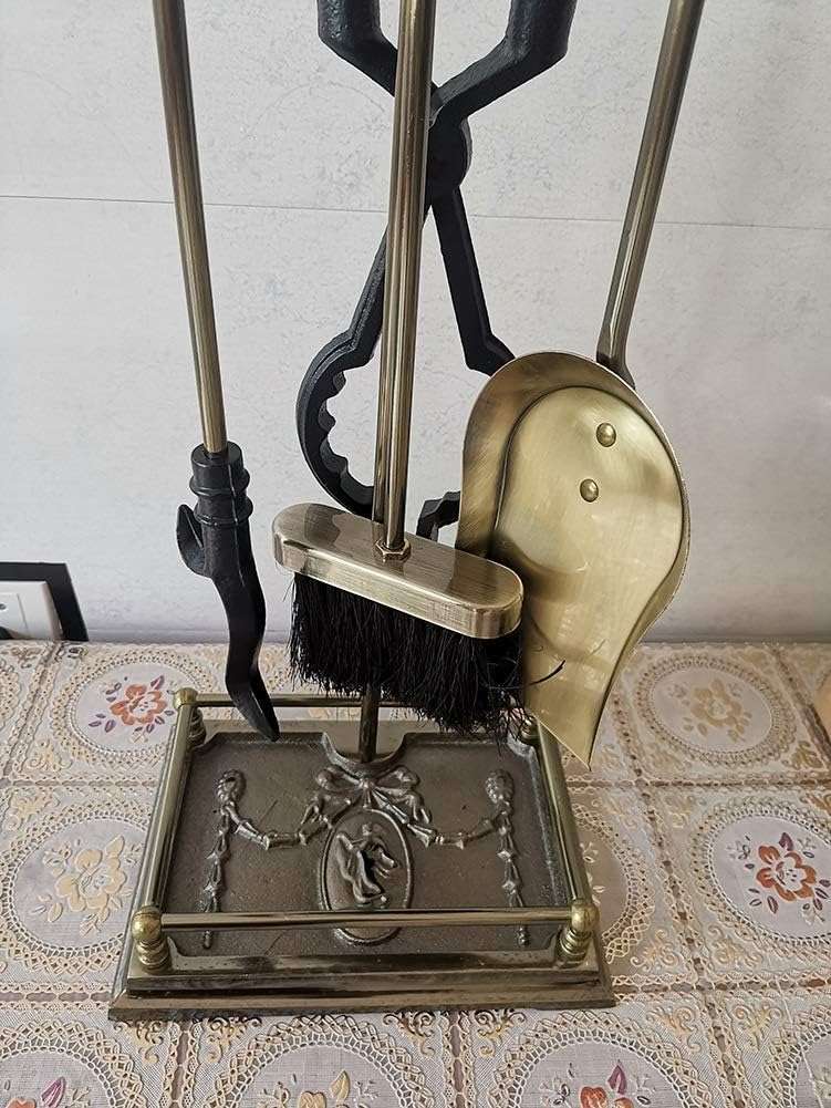 Forged Iron Fireplace Tools Stylish Well-Made Black Fireside Companion Set Five Piece Hand-Crafted Heirloom-Quality Tool Set