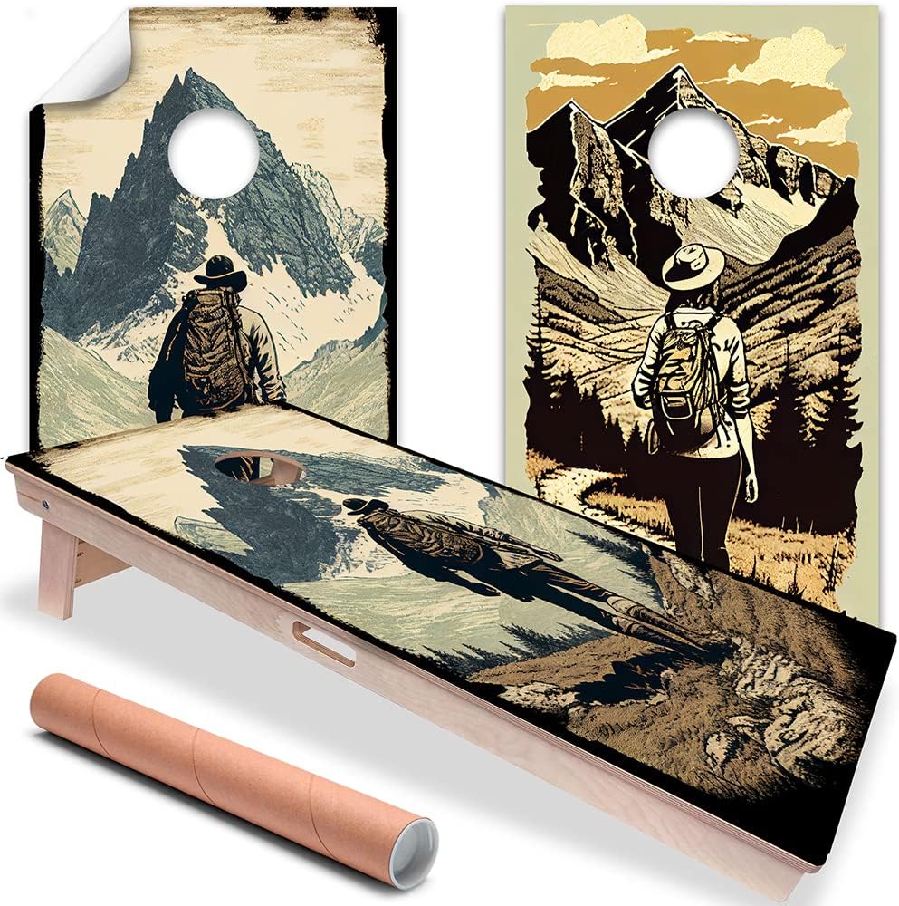 Cornhole Board Wraps and Decals for Boards Set of 2 Skins Professional Vinyl Covers Sticker Hikers Outdoors Art Cornhole Wraps Stickers Cornhole Skins Cornhole Wraps for Boards