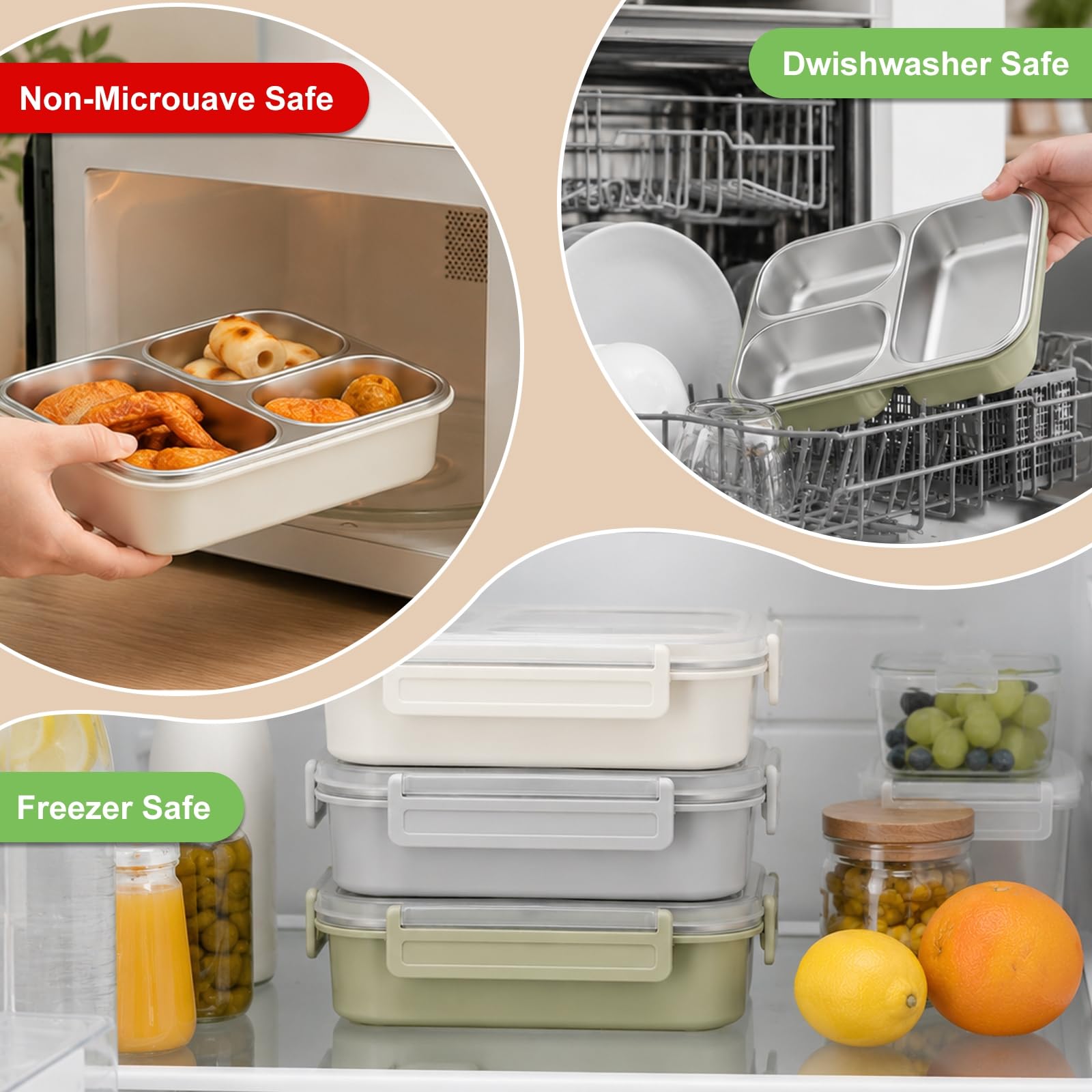 Lot de 3 boîtes à déjeuner Bento en acier inoxydable de 700 ml, 3