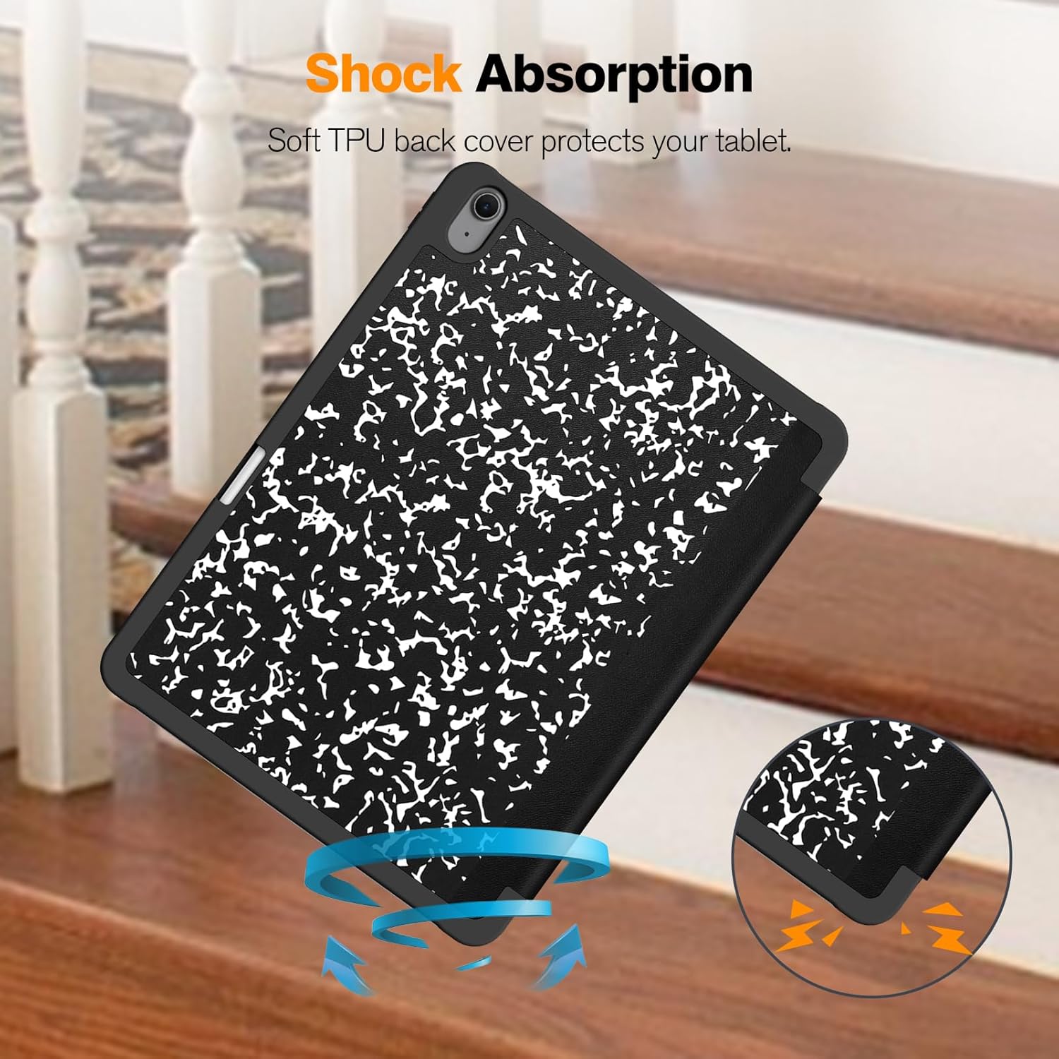 Fintie SlimShell Case for iPad Air 13-inch (M3) 2025, (M2) 2024 - [Built-in Pencil Holder] Soft TPU Protective Stand Back Cover with Auto Wake/Sleep, Composition Book - Image 8