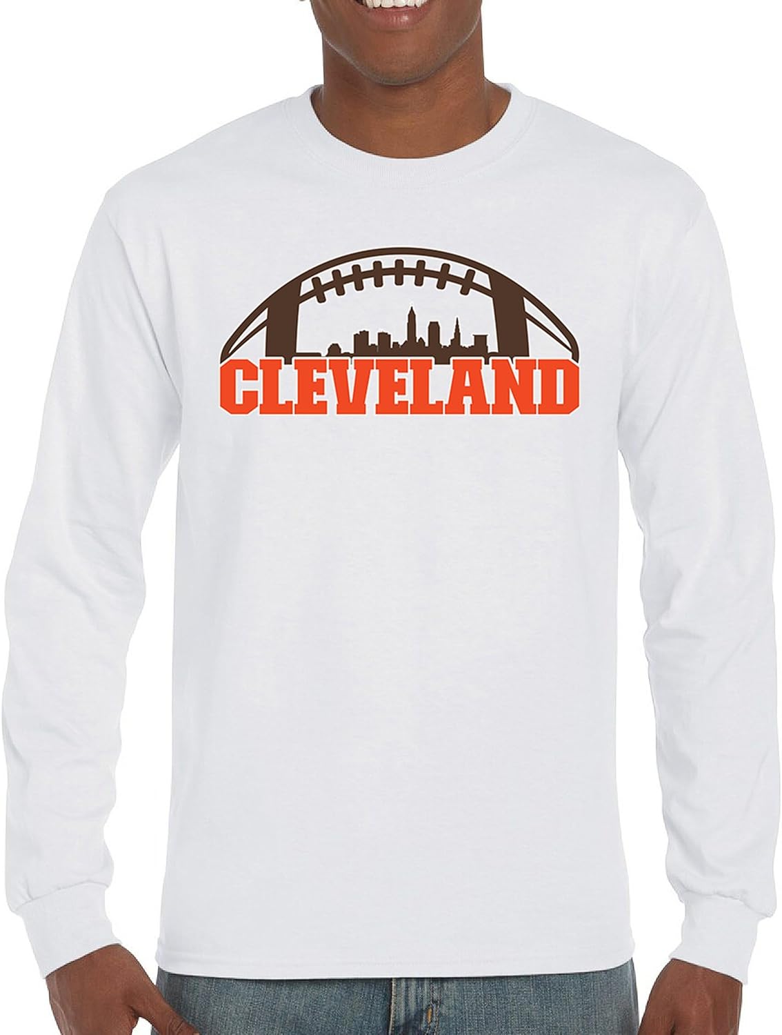 Cleveland Skyline Football Long Sleeve T-Shirt Bleed Orange and Brown Dawg Pound Fantasy League Tailgating Game Day