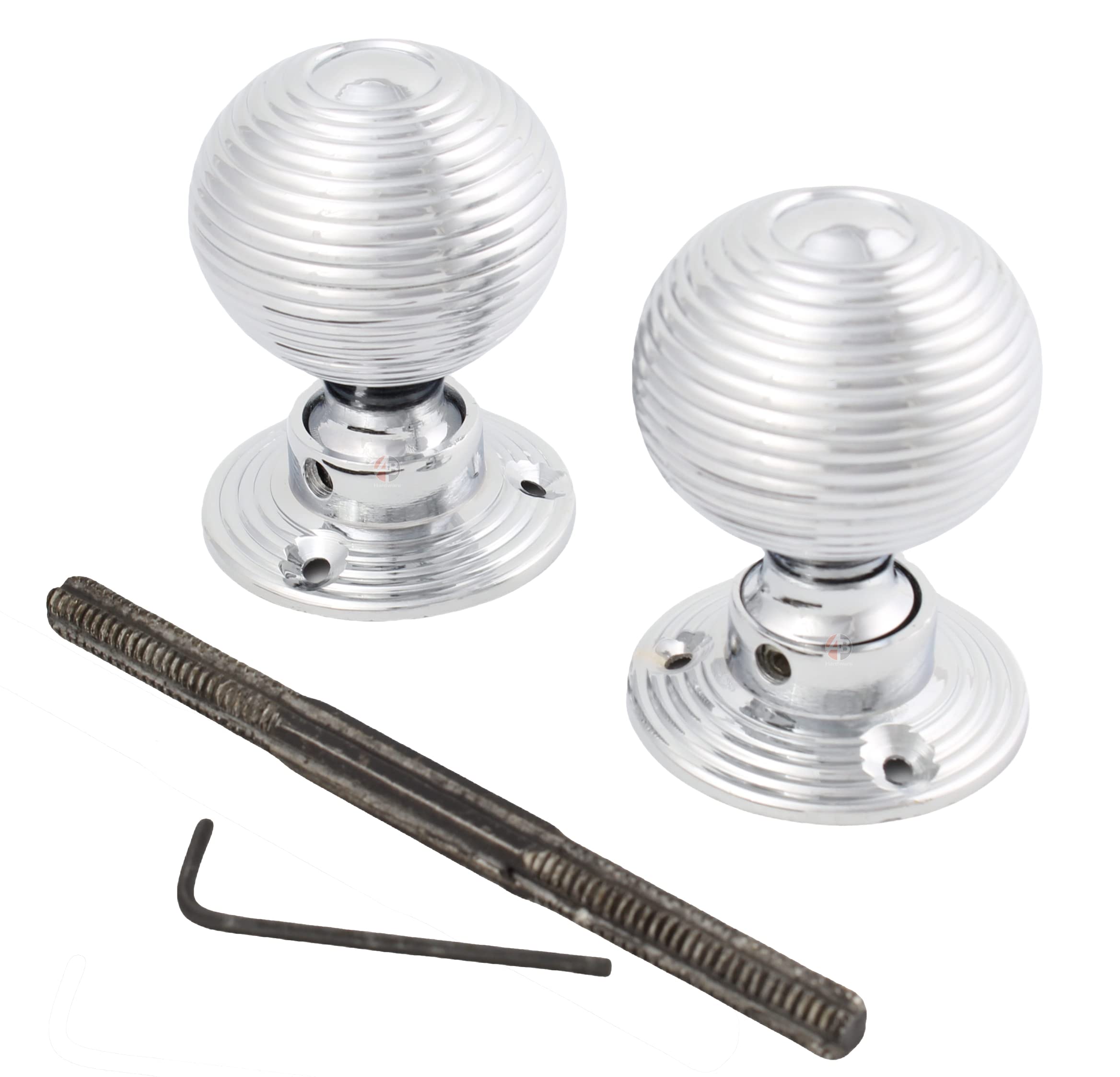 A.b Hardware Chrome,Rose 1 Pair Of Polished Chrome Beehive Rim Mortice Reeded Door Knobs Knob Pair Set