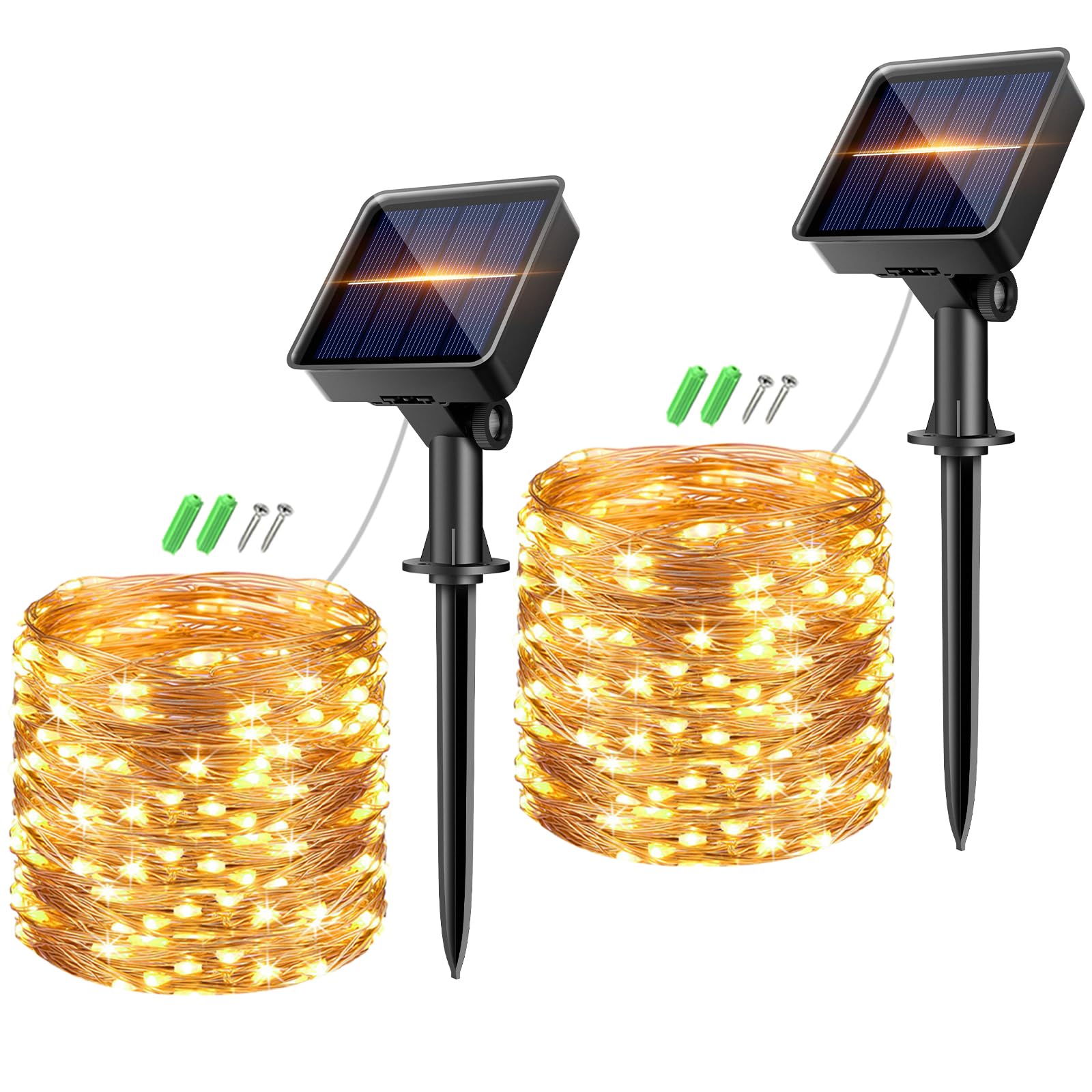kolpop 2 Paquete Luces Solares LED Exterior Jardin, Total 16M 160LED Guirnaldas Luces Exterior Solar, 8 Modos Cadena de Luces Decoracion para Navidad, Interior,Terraza, Fiestas, Bodas