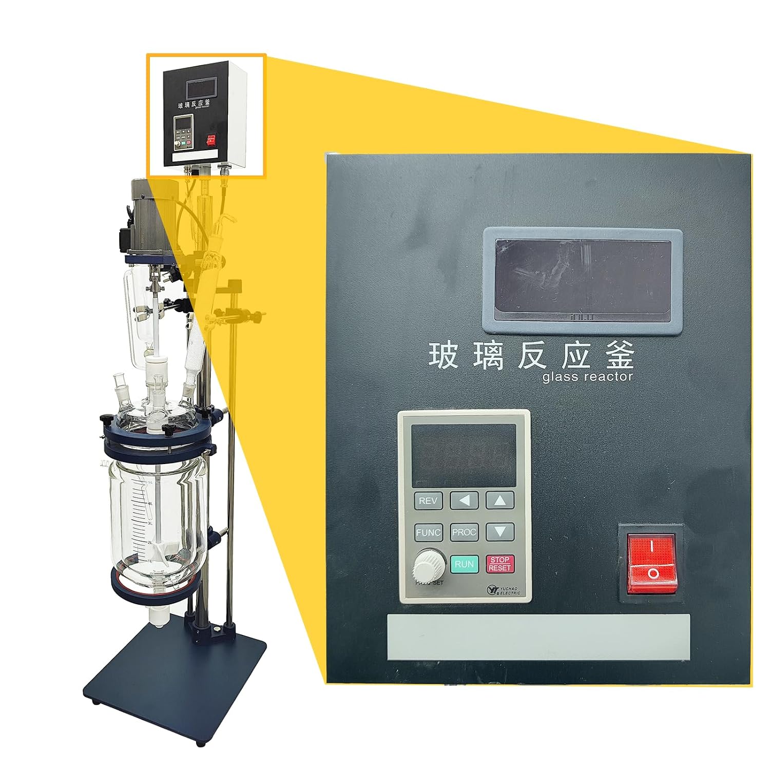 Glass Reactor 5L Chemical Lab Jacketed Glass Reactor Vessel Double-Layer Glass Digital Display Vessel for Chemistry Reaction Distillation 220V 90W