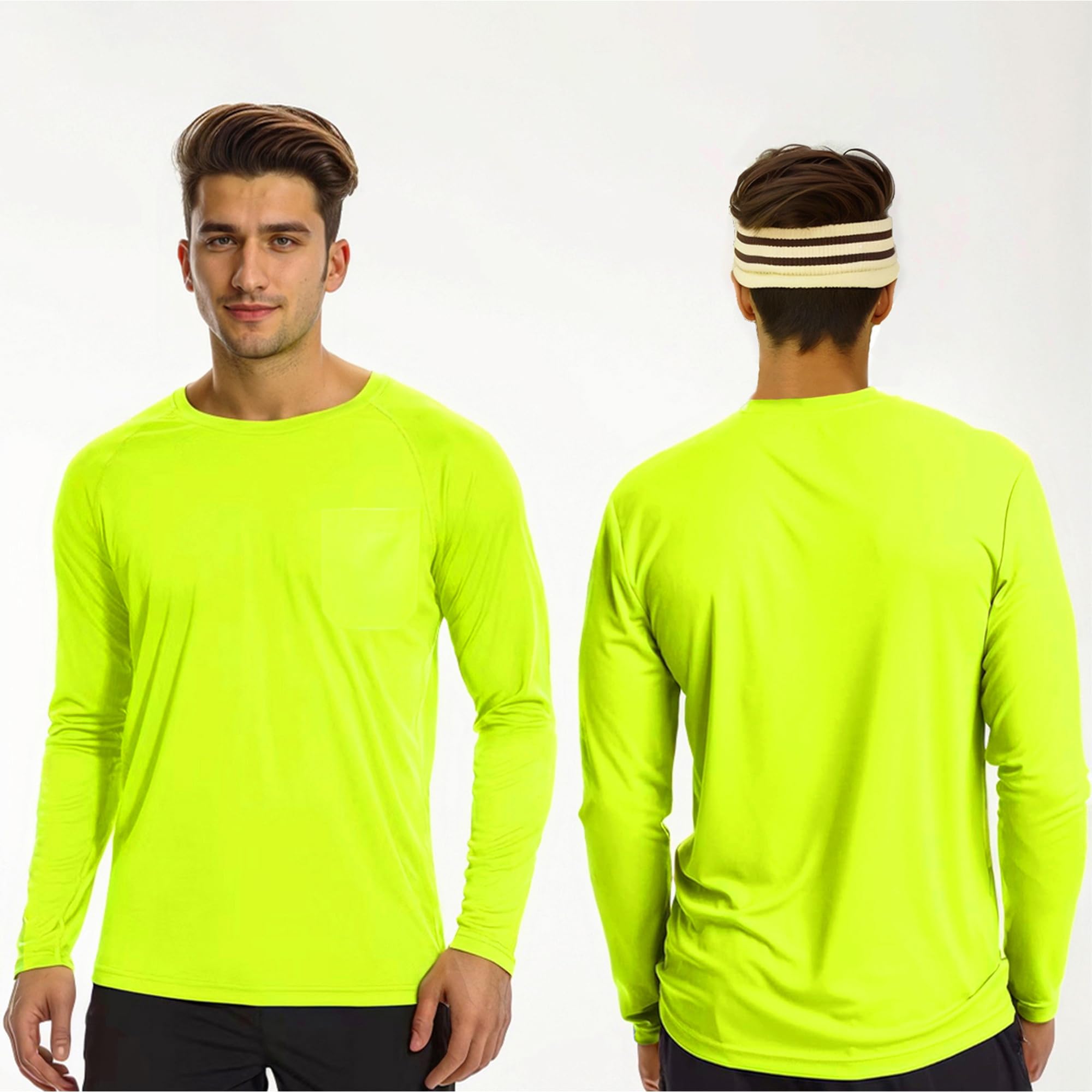 Camisetas de seguridad de alta visibilidad de manga larga de alta visibilidad, camisetas atléticas de alto rendimiento, paquete múltiple