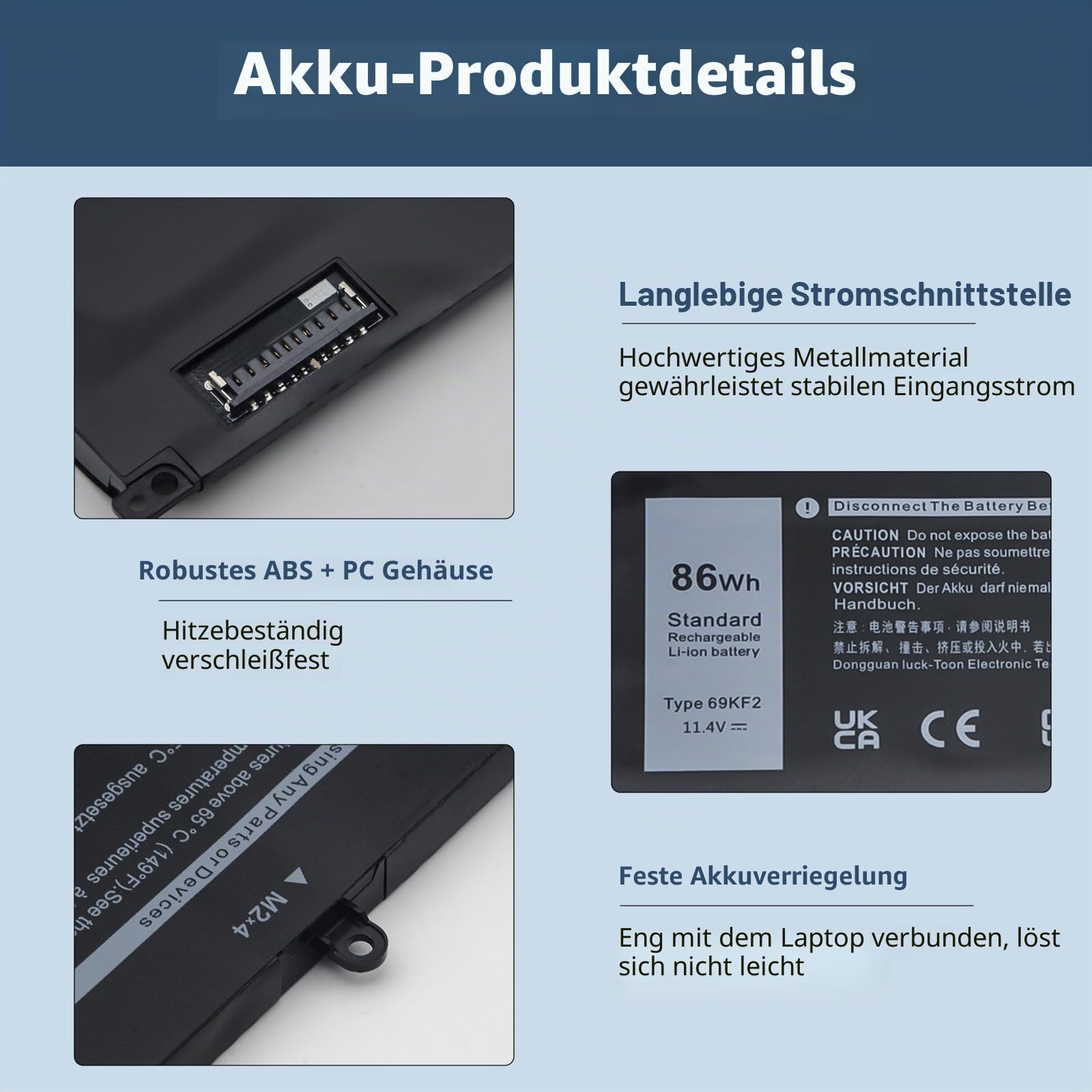 11,4 V/ 86Wh 69KF2 Laptop-Akku Kompatibel mit Dell G7 15 7500 G15 5510 5511 5515 5520 5521 XPS 15 9500 9510 9520 Precision 5550 5560 5570 Alienware M15 R3 R4 M 17 R3 R4 Inspiron 7510 7610 7620 P87F