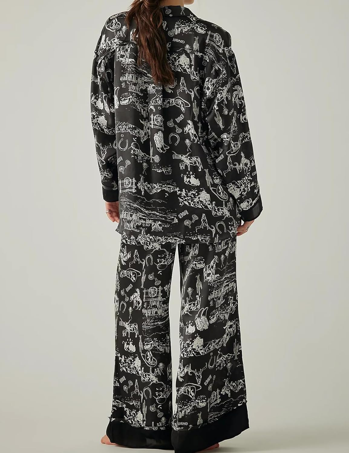 Yimoon Womens Satin Pajama Set Floral Silk Pajamas 2 Piece Cute Long Sleeve Button Down Pjs Sleepwear Lounge Set - Image 2