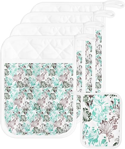 Miniatura 59 de Juego de 4 agarraderas de tela de rizo antideslizantes y aislantes de calor con bolsillo, guantes gruesos para horno, posavasos para hornear