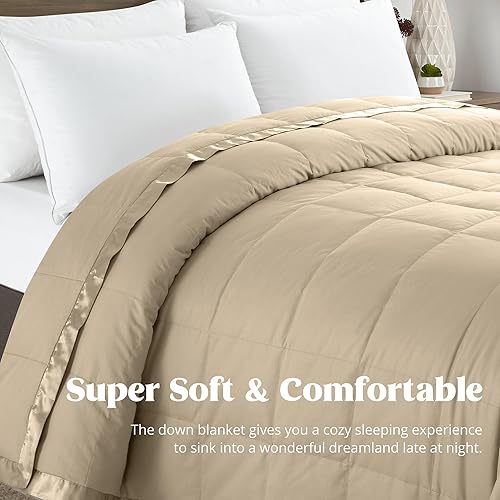 Miniatura 3 de puredown Manta de plumón tamaño Queen  Manta suave y ligera para todas las estaciones, acogedora manta de cama de lujo cálida con ribete satinado,