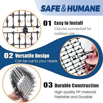 Hmyomina 13FT Scat Mat for Cats with Spikes and 12 Garden Staples - Outdoor/Indoor Pet Deterrent for Plants, Furniture, Car, and Yard