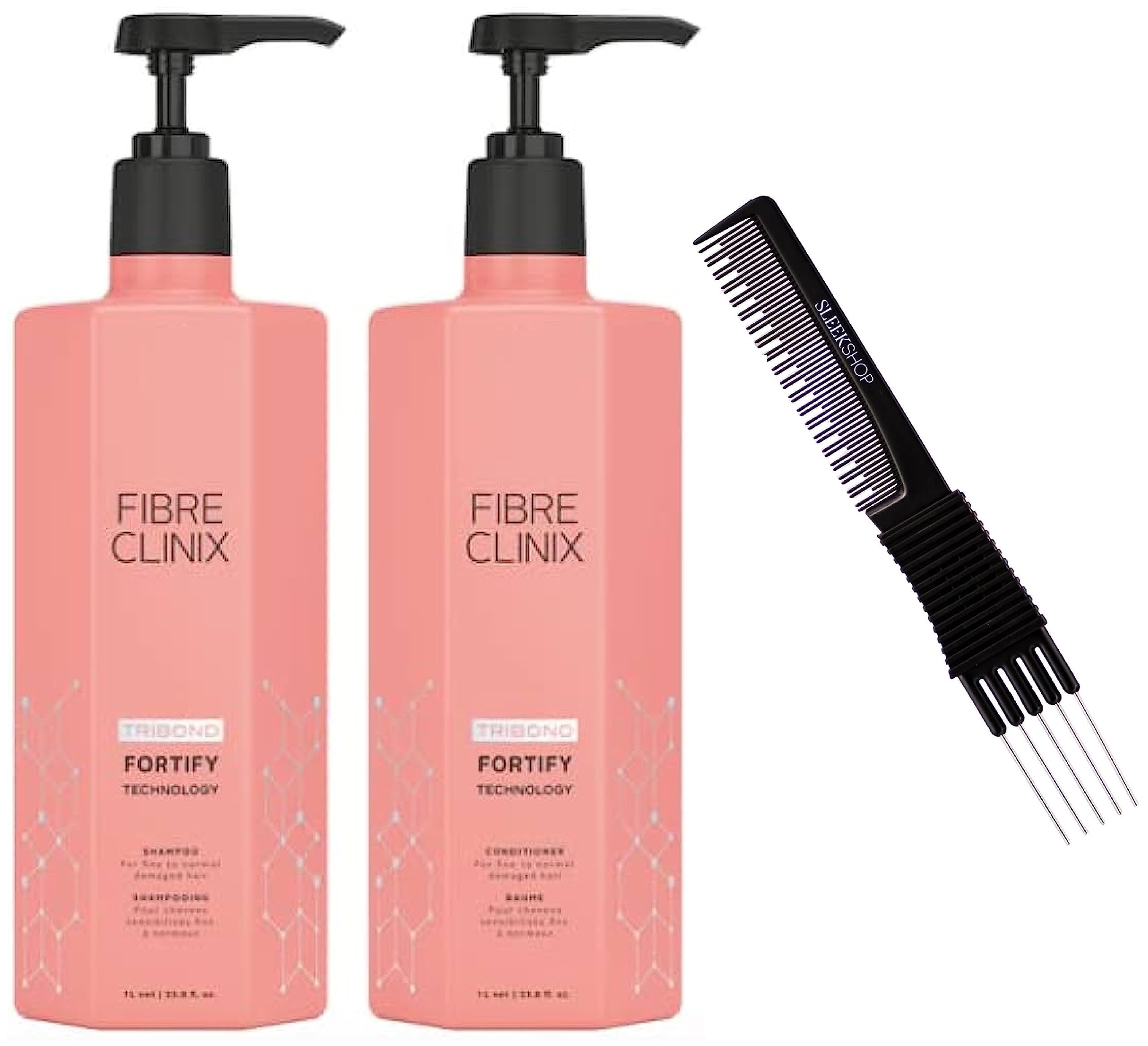 Schwarzkapf FIBRE CLINIX Fortify SHAMPOO (33 oz) & CONDITIONER (33 oz) for Fine to Normal Damaged Hair DUO SET KIT, Tribond Technology for Hair Repair Rescue Sealed Ends, Sleekshop Comb Included