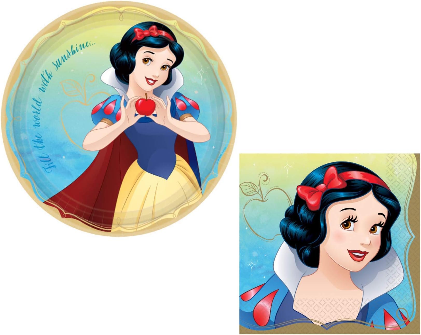 Snow White Party Supplies: Bundle Includes Round Dinner Plates and Napkins for 16 People