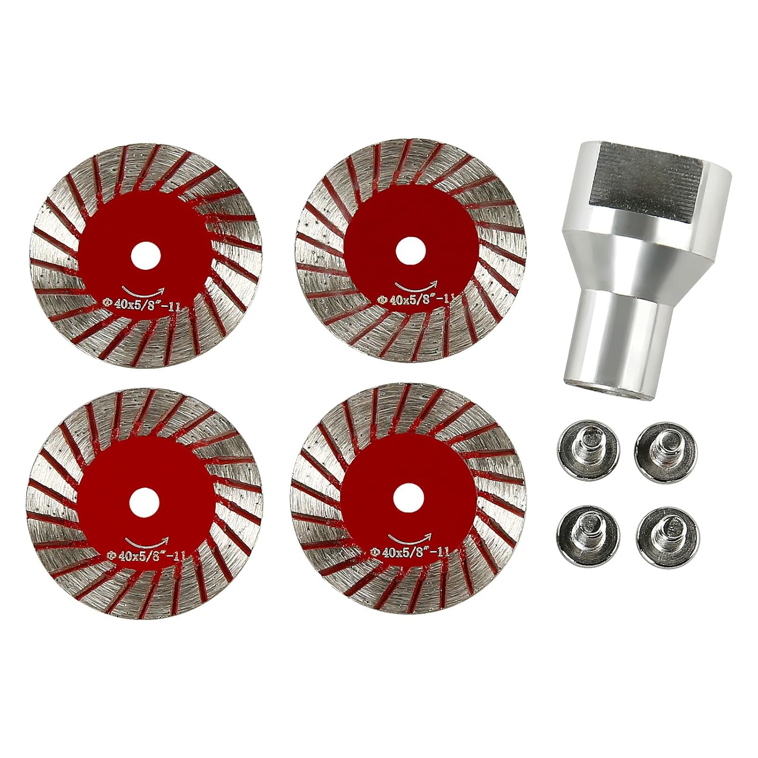 LOZLIN 5-Piece 40mm Diamond Saw Blade & Sanding Disc Kit with Removable Flange (5/8-11 Thread) for Granite Marble Tombstone Beveling Carving Lettering - Multi-Purpose Stone Processing Tools