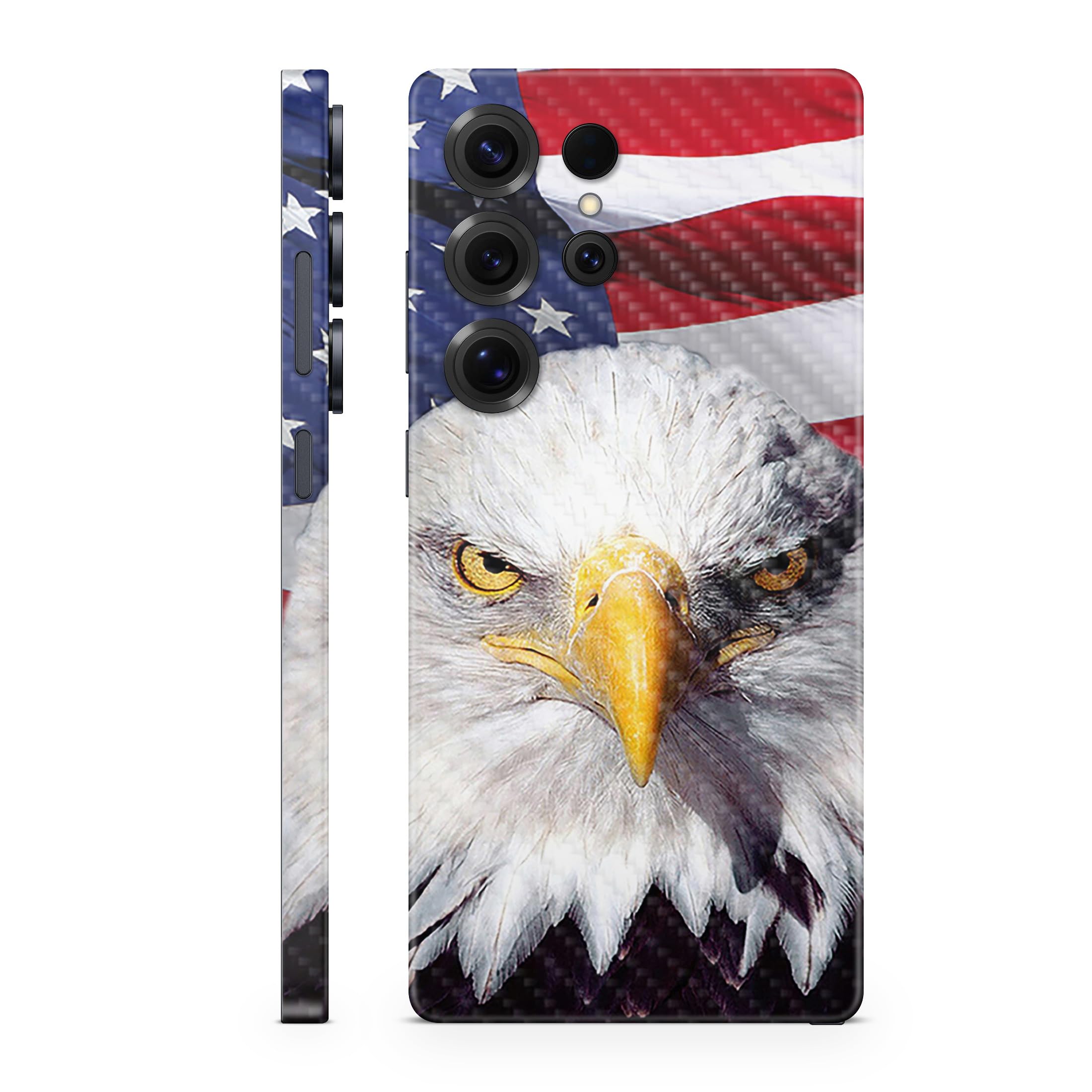 Carbon Fiber Phone Skin Compatible with Samsung Galaxy S25 Ultra - America Strong - Premium 3M Vinyl Protective Wrap Decal Cover - Easy to Apply |