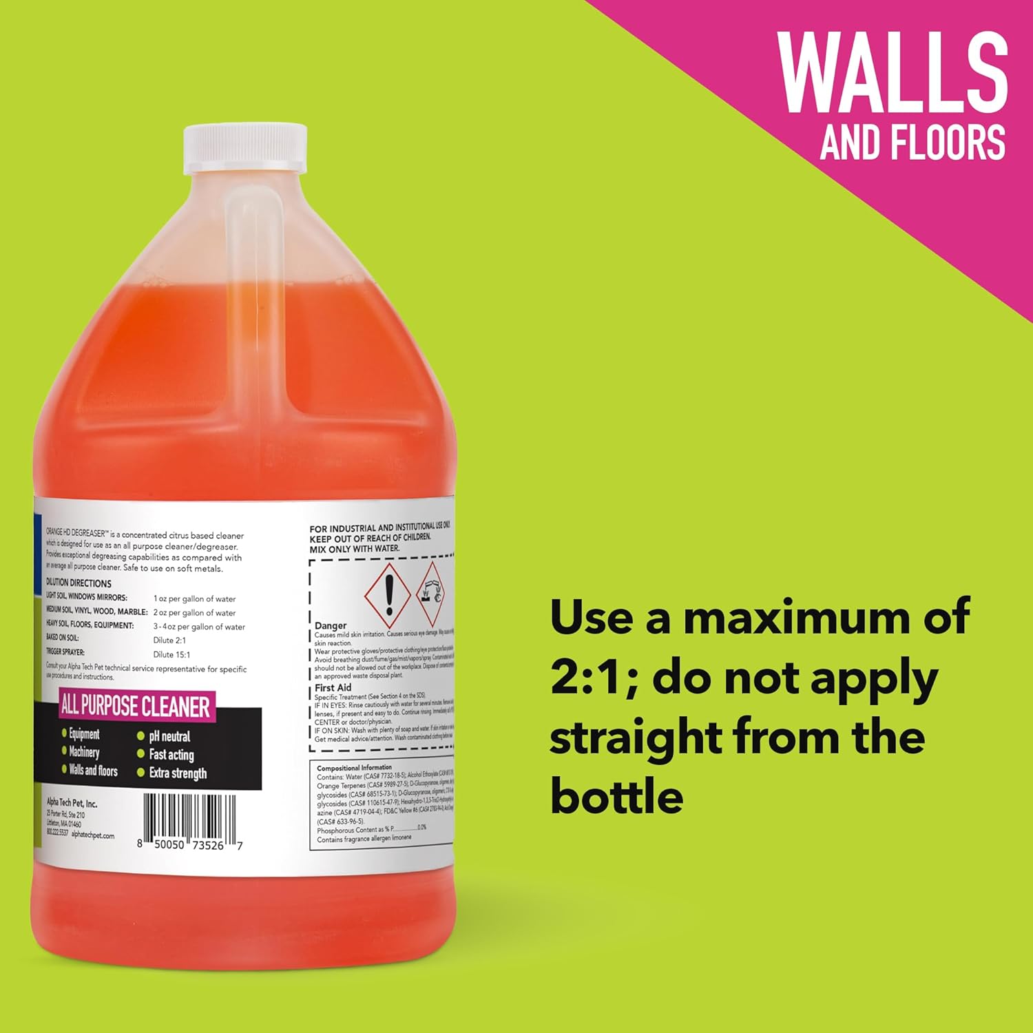 Orange HD Degreaser - Citrus Heavy Duty Degreaser and Cleaner for Tough Stains and Grease, Fast-Acting, Non-Corrosive Cleaner, 1 Gallon by Alpha Tech Pet