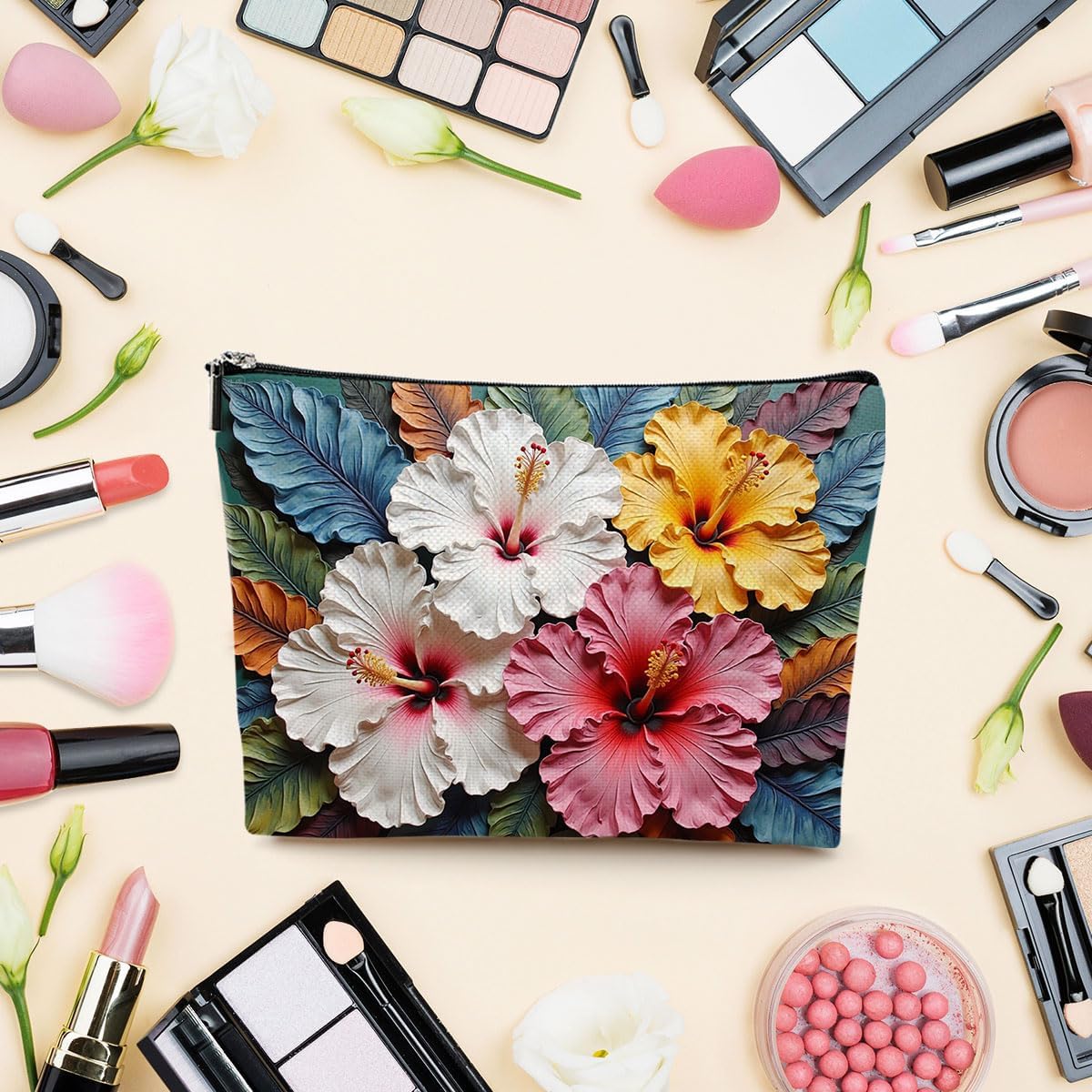 LONGXIN Floral Cosmetic Bag Aesthetic Flower Small Makeup Bag Travel Toiletry Makeup Organizer Zipper Pouch Christmas Thanksgiving Birthday Gifts for Women Girls Friend Sister Her - Image 4
