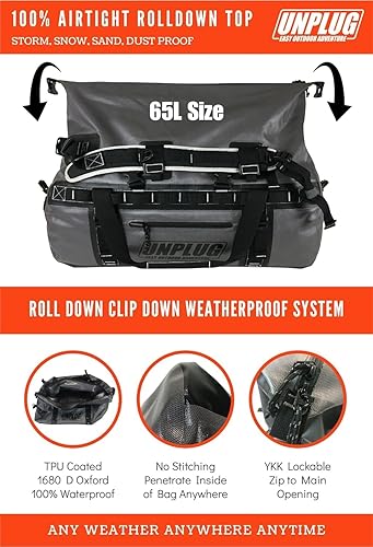 Miniatura 2 de UNPLUG Ultimate Adventure Bag  Bolsa impermeable resistente 1680D  Bolsa de viaje grande que se puede utilizar para camping, motociclismo, canotaje