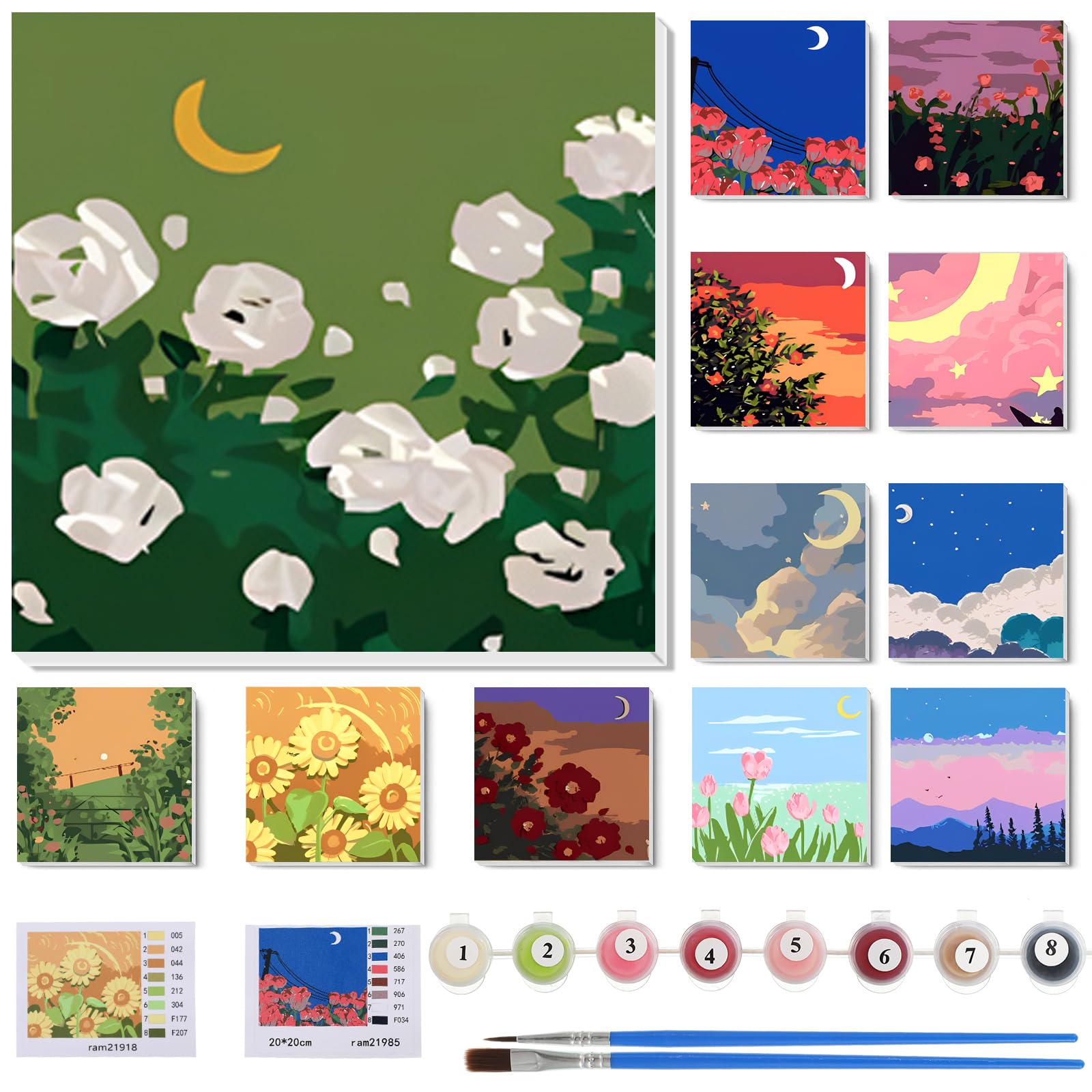 Nezyo 12 Sets Paint by Numbers Kit with Frame for Adult Beginners, Paint by Number DIY Acrylic Painting Canvas for Painting Party, Classroom Activity