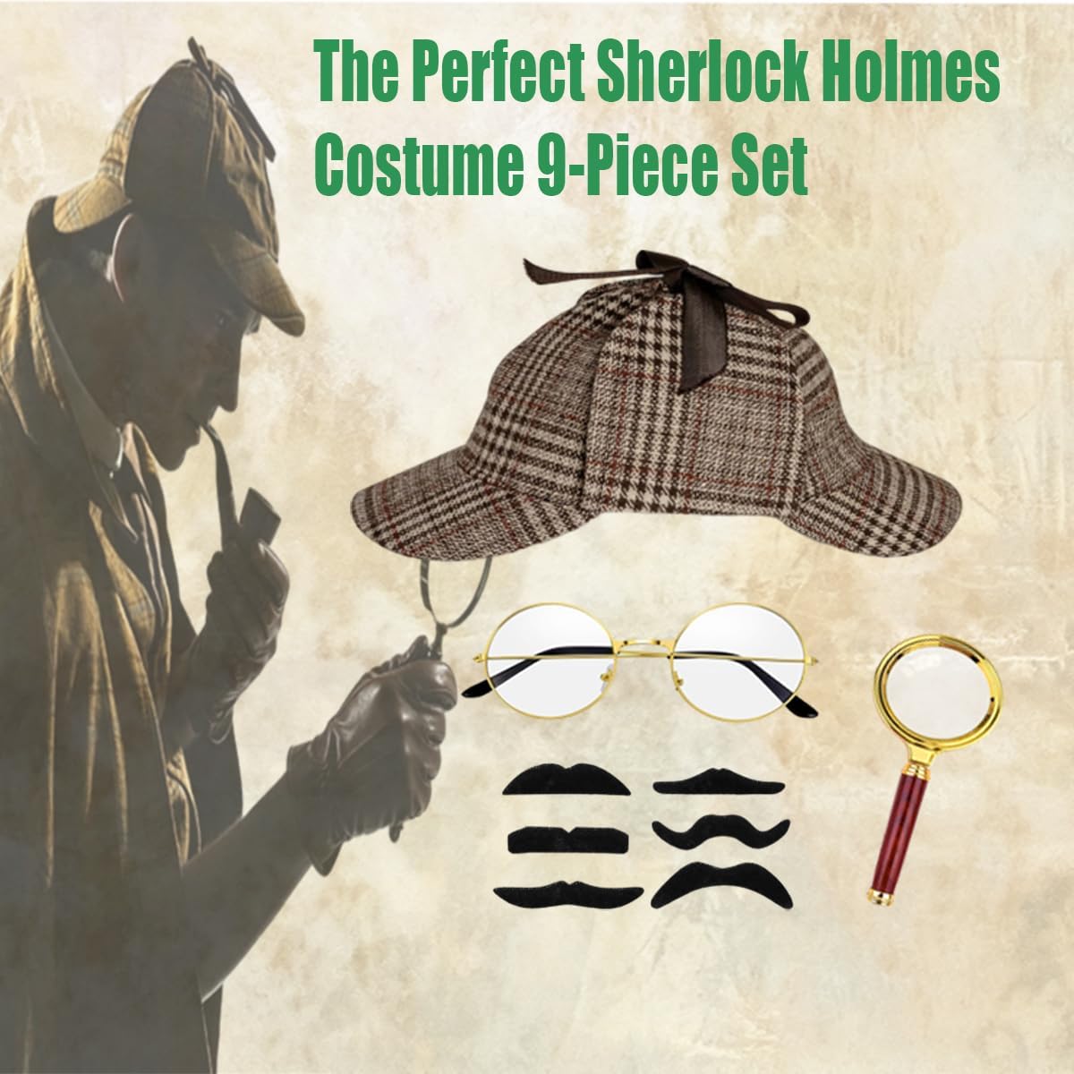 Detective Hat Costume Accessory Set, Spy Dress-Up for Halloween Cosplay