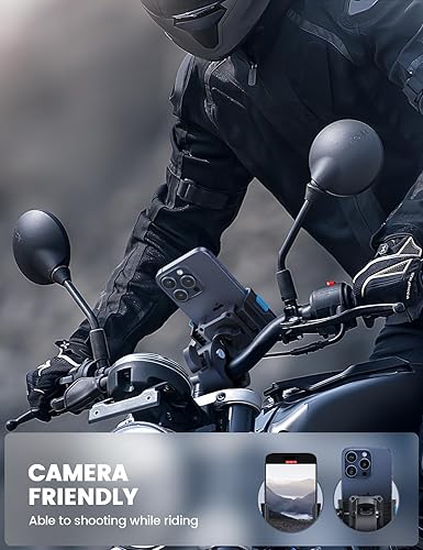 Miniatura 25 de Lamicall Soporte de teléfono para motocicleta, compatible con cámara, con bloqueo de 1s, abrazadera para manillar, clip de teléfono para bicicleta