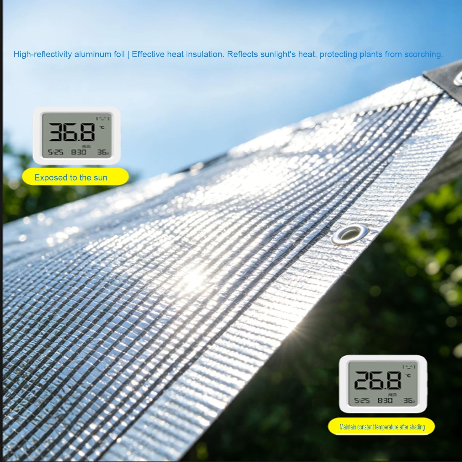 Red de Sombra 55% Aluminio, Malla Sombreadora regulación de Temperatura, Bordes Reforzados Resistentes al Viento, para Huerto, Jardinería y Macetas, Plantas