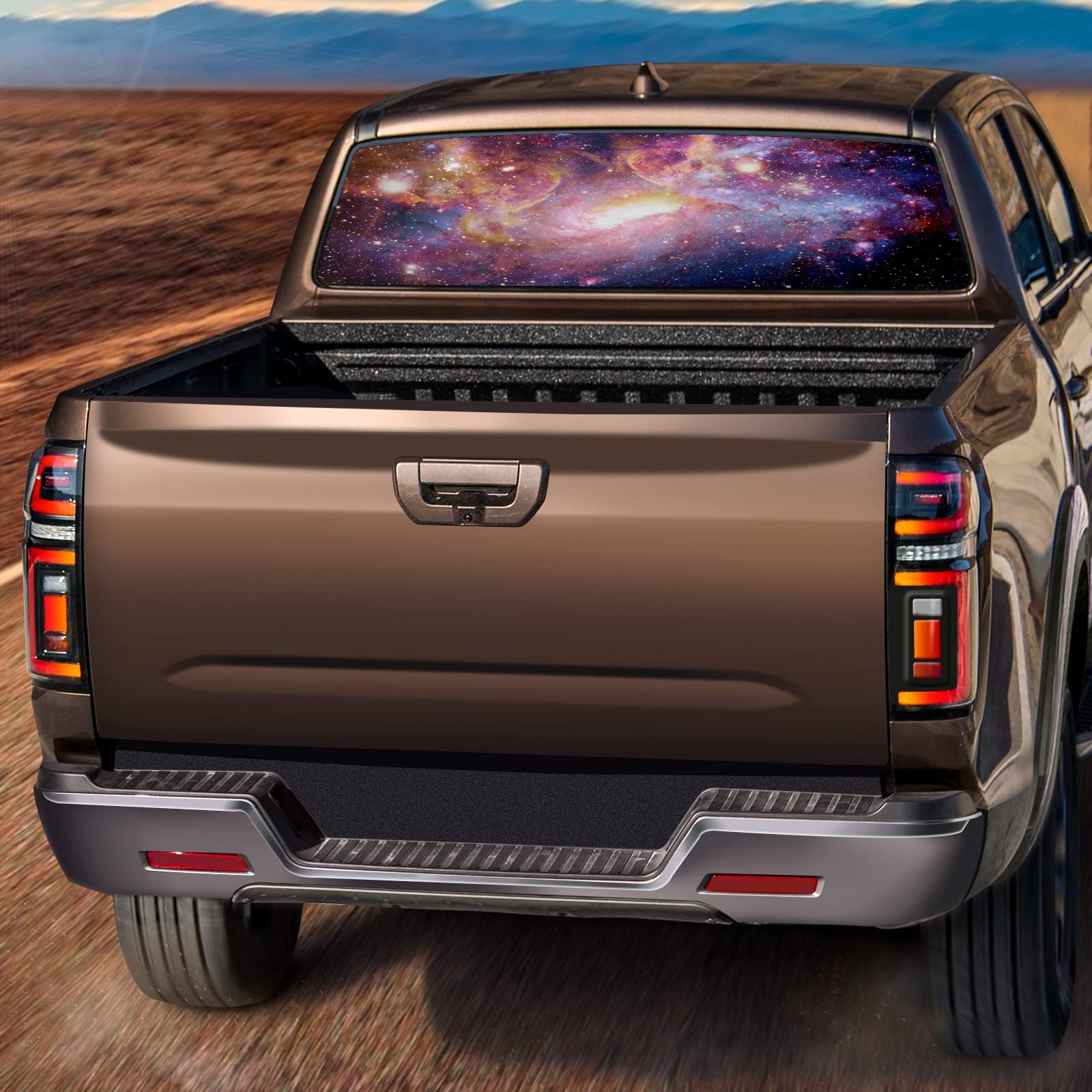 Autocollant Vitre Arrière Camion - Motif Ballon Air Chaud Coucher De Soleil - Vinyle Perforé 165x56 Cm