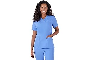 Blue Scrubs for Women: Ribbed Back Panel V-Neck Scrub Top