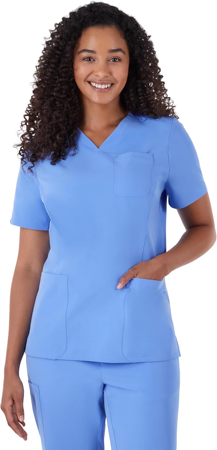 Hanes Women's Scrubs Healthcare Top, Moisture-Wicking Stretch Scrub Shirts, Ribbed Back Panel