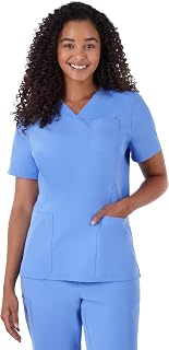 Women's Scrubs Healthcare Top, Moisture-Wicking Stretch Scrub Shirts, Ribbed Back Panel