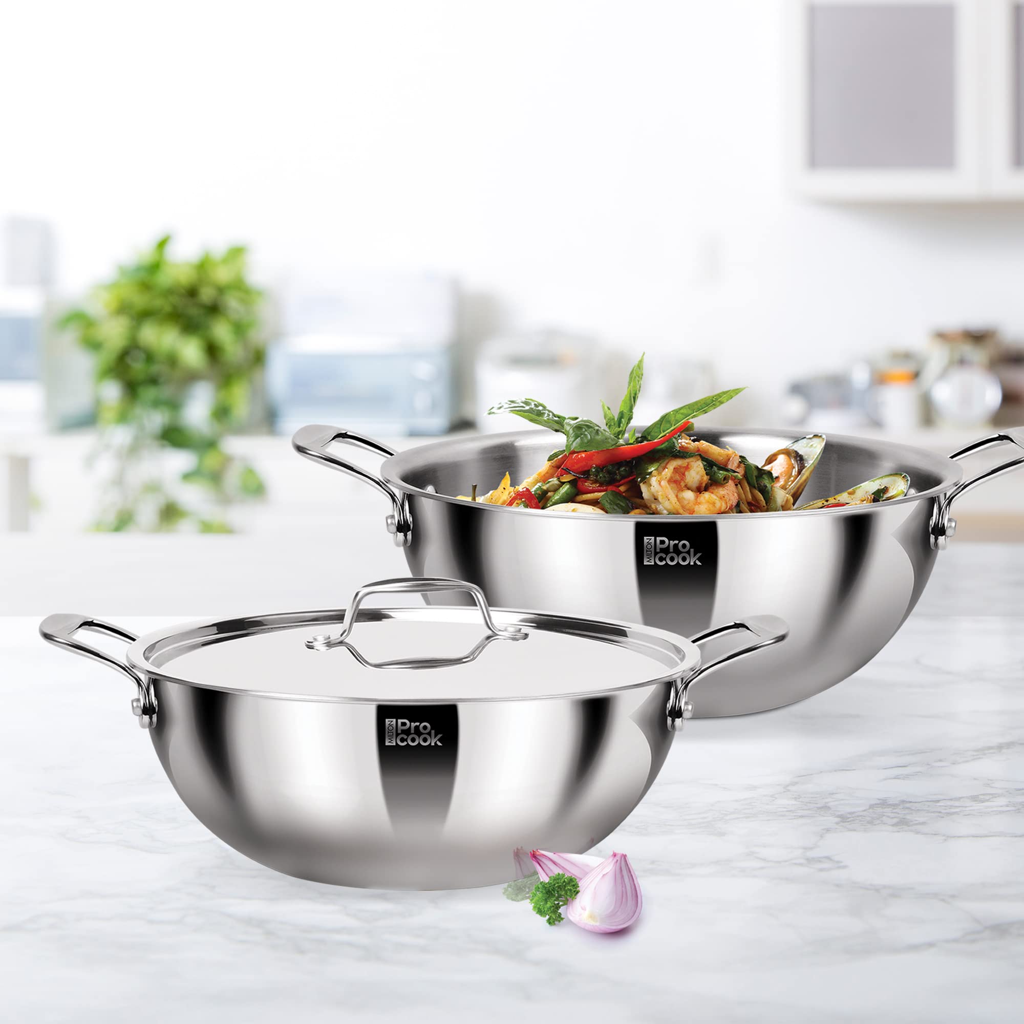 MILTON Pro cook Induction Cookware & Gas Stove Friendly Triply Stainless Steel Kadhai 3.5L (24 cm) with SS Lid | Deep Fry Pan | 3-Layer Durable Construction | Sturdy Handle | 3 Year Warranty | Silver 3