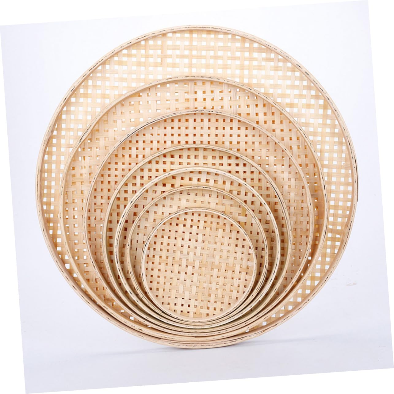 GRIRIW 2Pcs Natural Woven Basket Tray Mesh Strainer Food Storage Trays for Fruits Vegetables and Sundries Stackable Decorative Household Storage