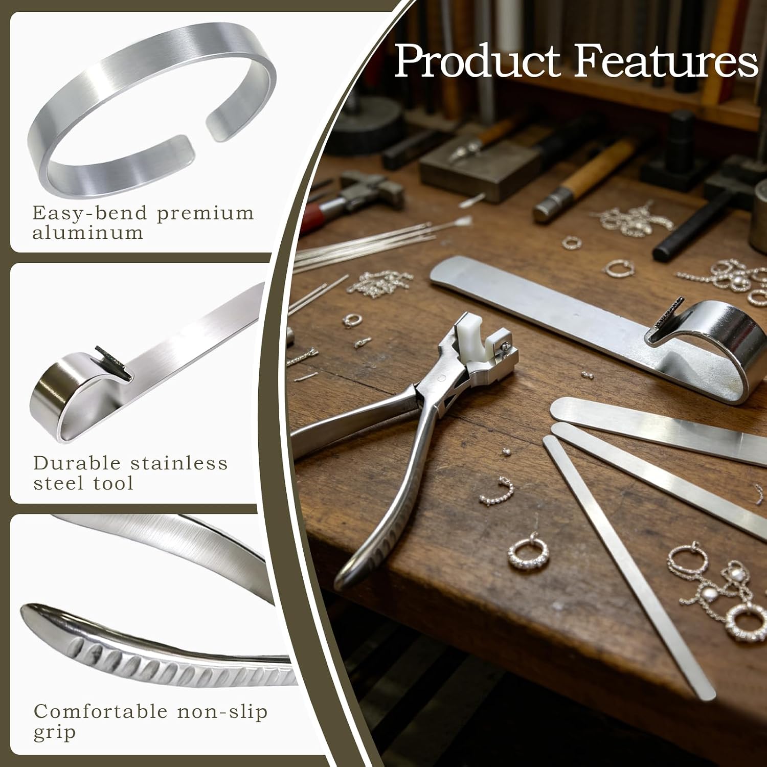 5-Piece Bracelet Bender Tool Set, Cuff Bending Kit for Jewelry Making