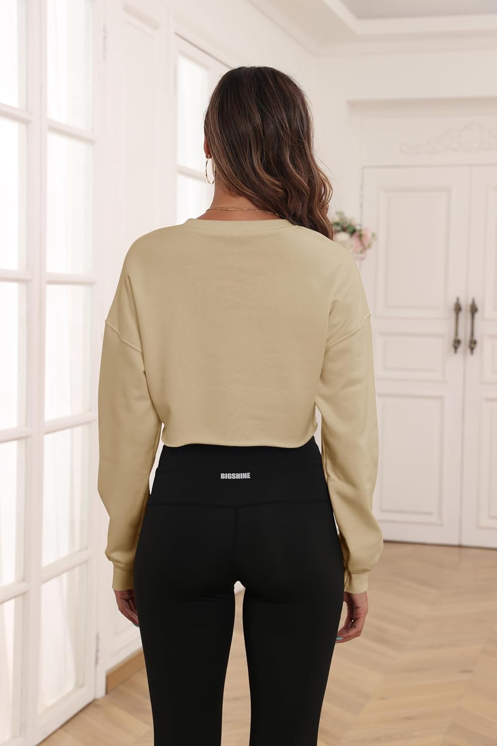 PRIMODA Women's Crewneck Cropped Sweatshirt Loose Pullover Sweatshirt Long Sleeve Crop Tops - Image 5