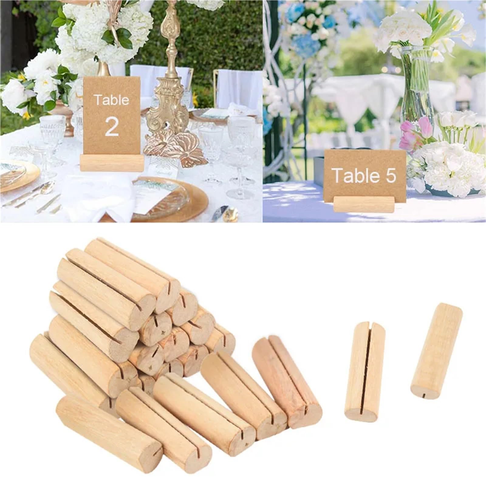 Rustikale Tischkartenhalter aus Holz für Hochzeiten, Foto-Postkarten-Clips, 20 Stück
