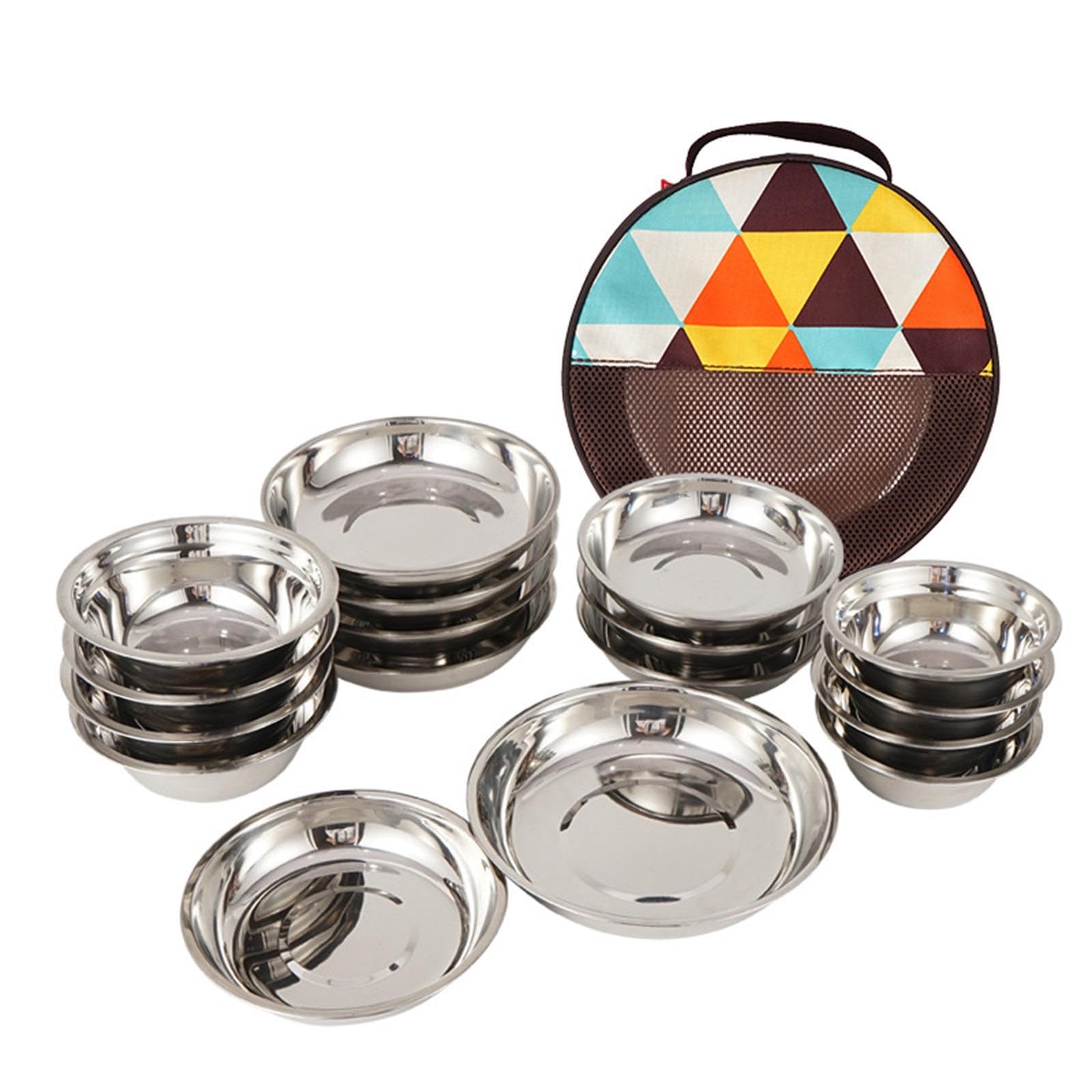 Set Of 17 Stainless Steel Dinner Plates Dishwasher Safe Picnics Dinnerwares Convenient Kitchenwares For Outdoor Camping