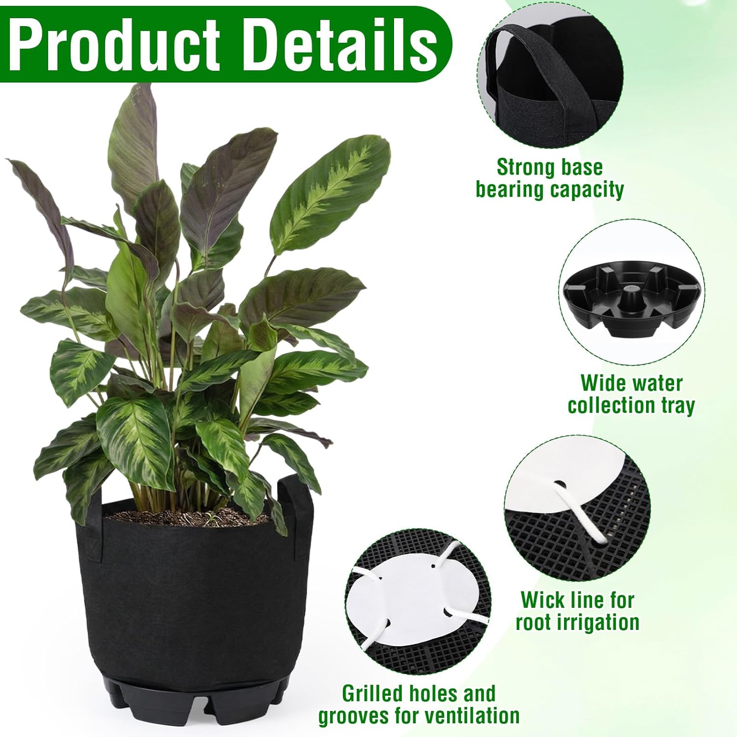 6 Set Self Watering Fabric Pot Base Plant Nonwoven Grow Bags Automatic Watering Plant Saucers Elevated Flower Trays for Fruits Vegetables Flowers(5 Gallon,Black)
